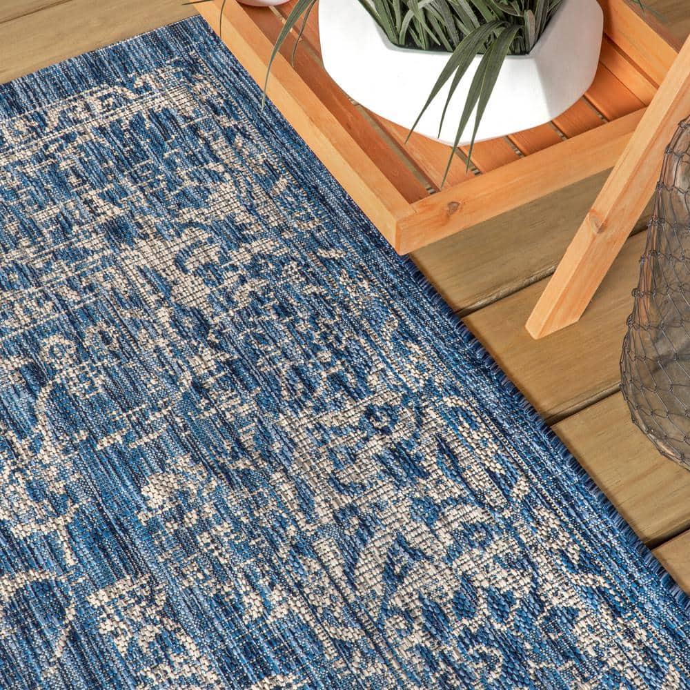 JONATHAN  Y Santa Monica Tela Textured Weave Floral 4 x 6 (ft) Loomed Polypropylene Navy/Gray Rectangular Indoor/Outdoor Border Coastal Area rug