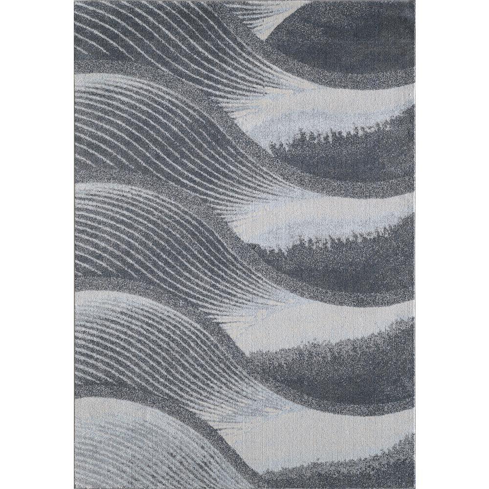 Large Gray and Blue Stain-Resistant Synthetic Area Rug