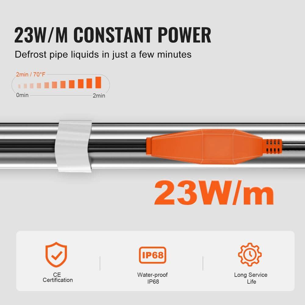 VEVOR Pipe Heating Cable 24FT 7W/FT Heat Tape for Pipes with Built-in Thermostat