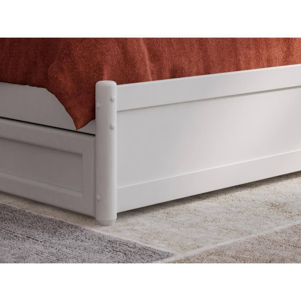 Barcelona Full Solid Wood Panel Platform Bed with Storage Drawers in White