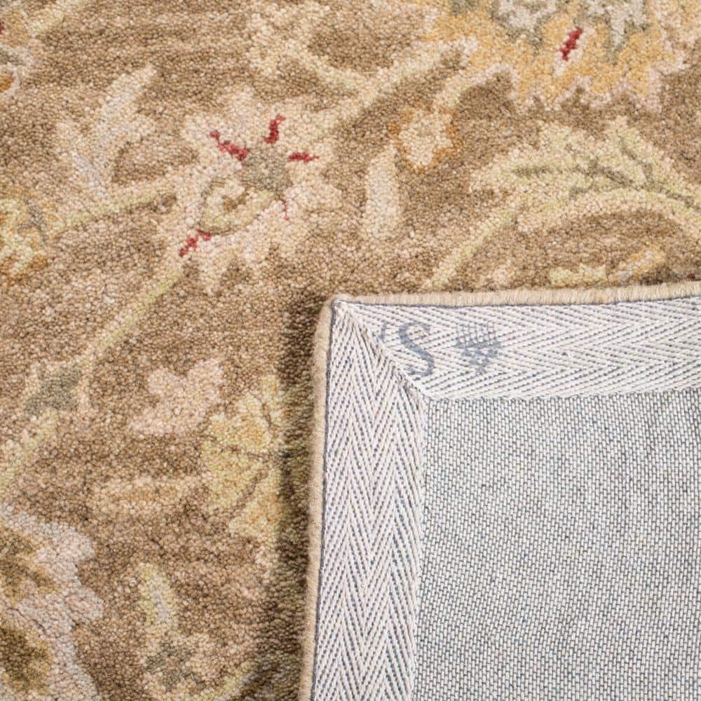 Handmade Tufted Tan/Ivory Floral Wool Square Rug 8'x8'