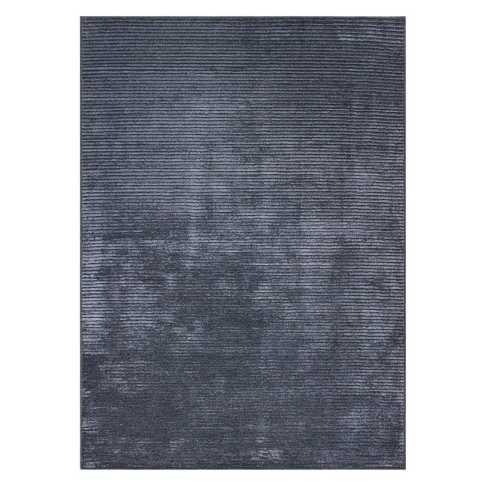 World Rug Gallery Contemporary Distressed Stripe Machine Washable 7'7"x9'6" Dark Gray Area Rug:  Stain-Resistant Flat Pile