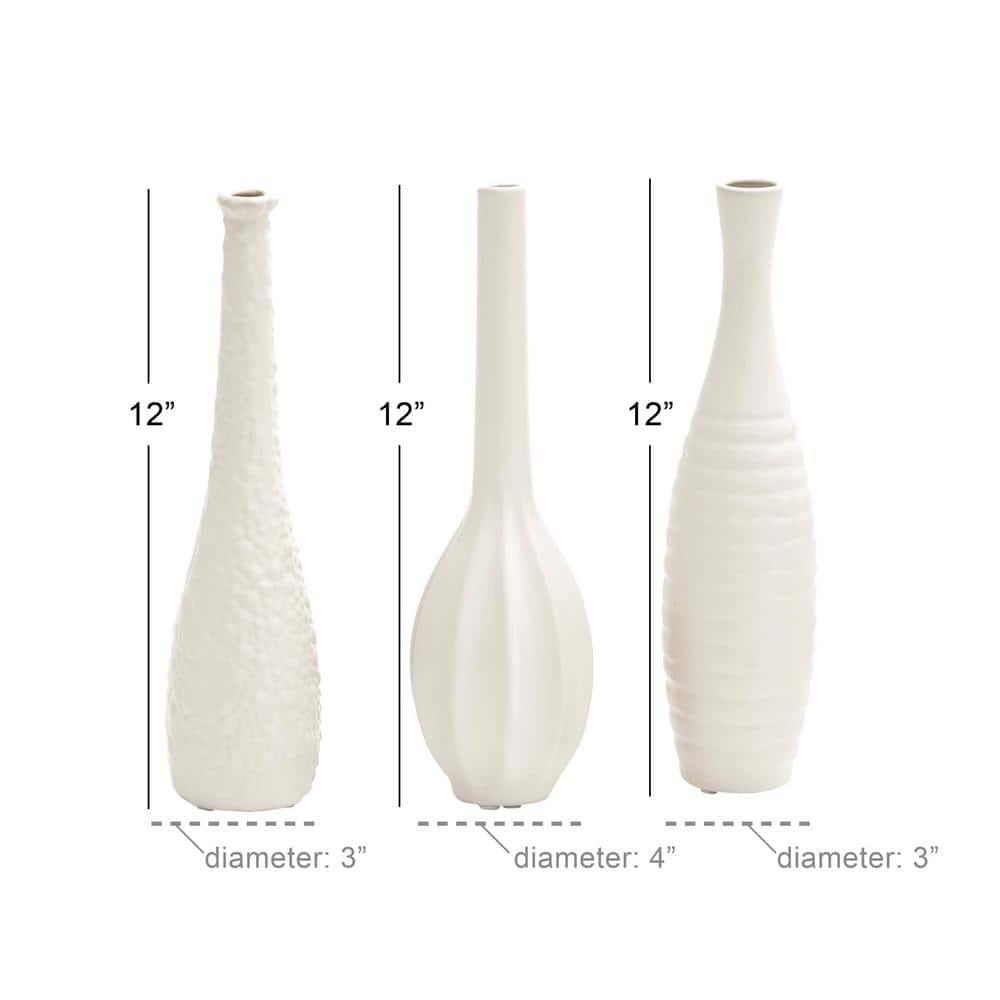 Ceramic Slim Textured Bottleneck Decorative Vase with Varying Patterns Set