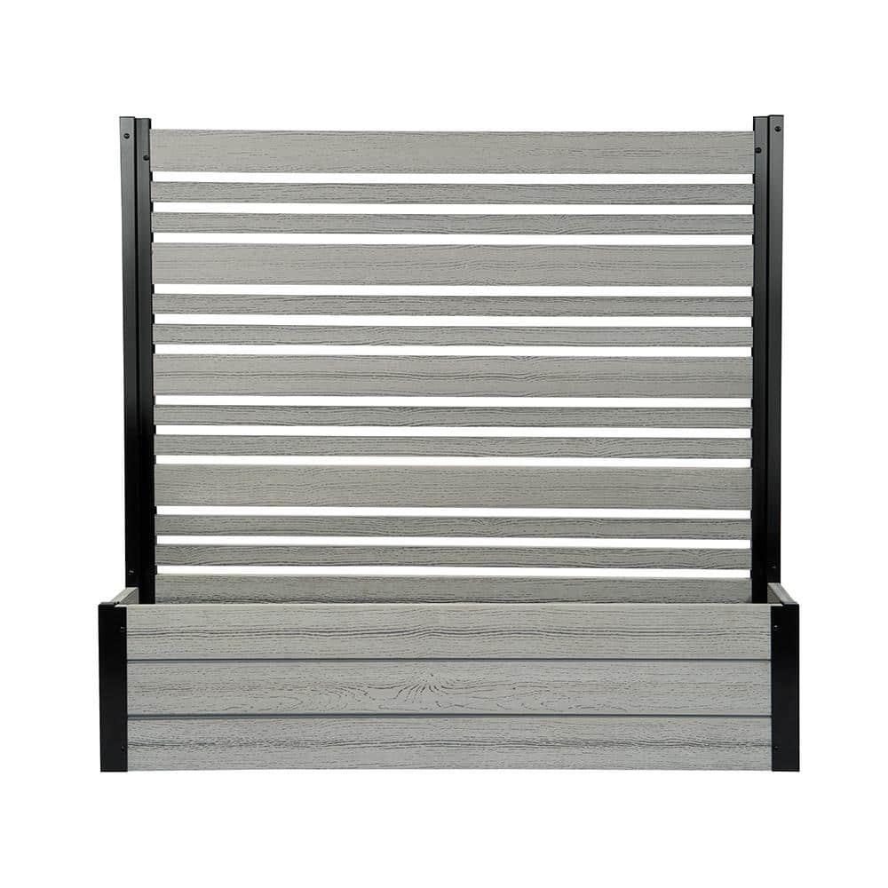 44in H x 46in W x 9.5in L (1 Screen w/ Planter) Freestanding Enclo Florence Ash Color Privacy Fence Screen with Planter Box, Outdoor Vinyl Privacy Screen Panel for Patio & Air Conditioner, EC18007