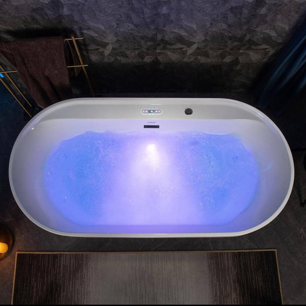 72" x 35-3/8" Whirlpool and Air Bath Heated Soaking Combination Tub with Wide Rim, LED Control Panel