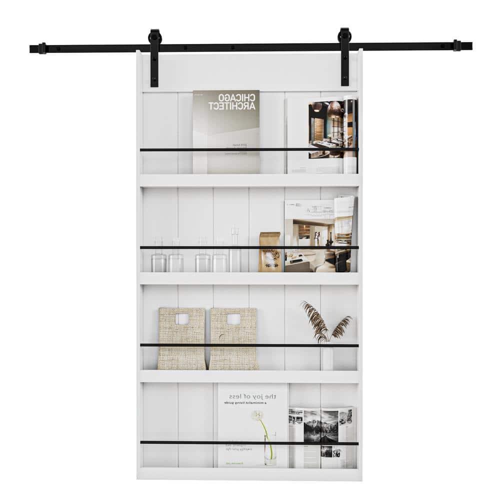 ARK DESIGN 84"H Wood and Primed Bookshelf Style Barn Door with Mounting Hardware Kit