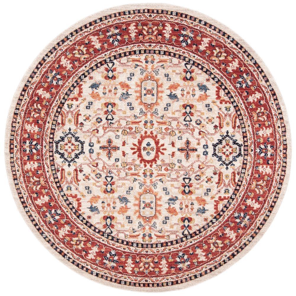 Charleston CHL412 Loomed Indoor Area Rug - Ivory/Red - 6'7"x6'7" Round - Safavieh