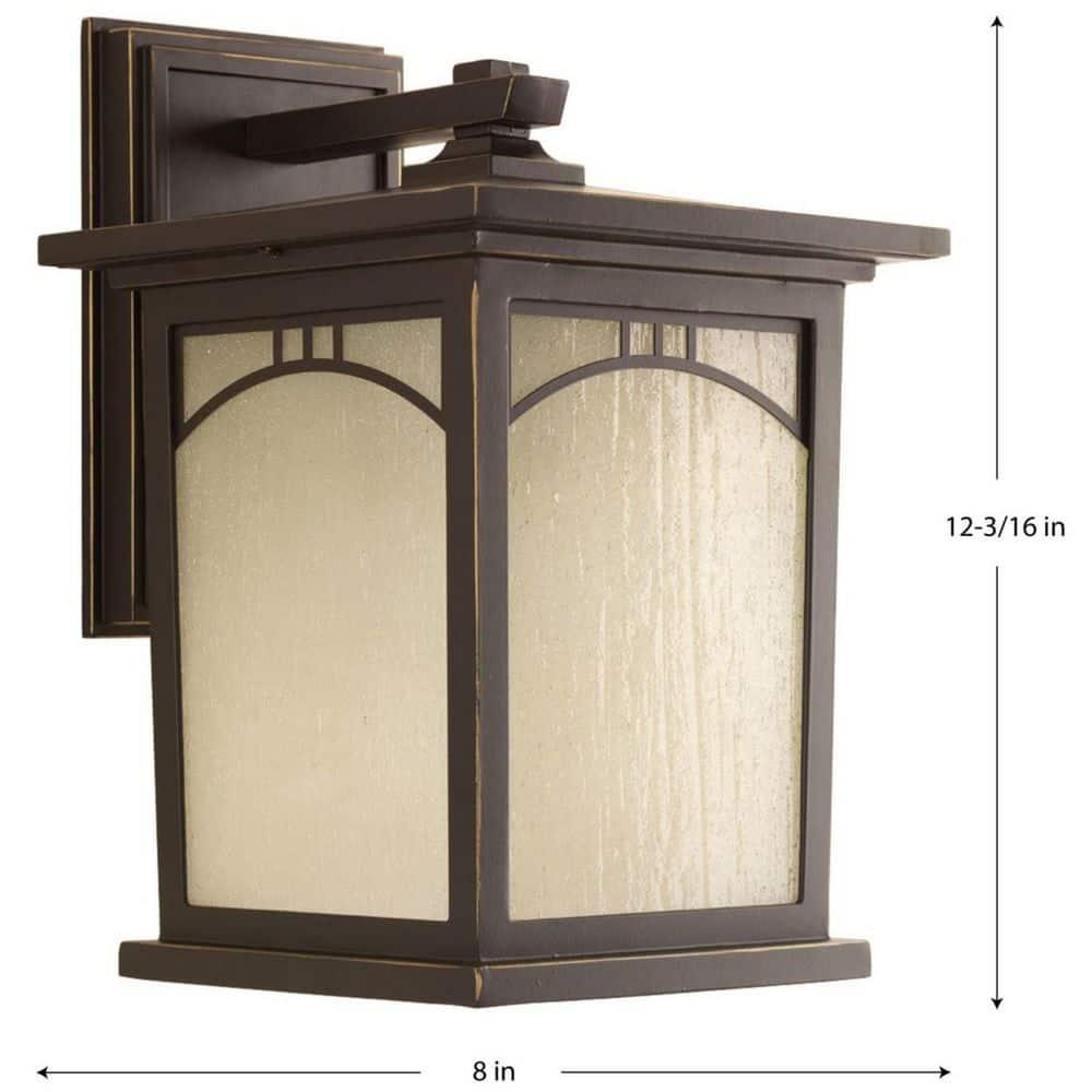 Progress Lighting, Residence Collection, 1-Light Outdoor Wall Lantern, Antique Bronze, Umber Textured Art Glass Shade