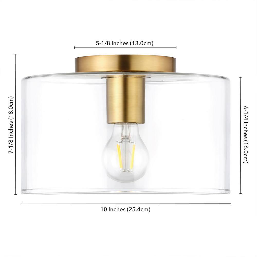 Evelyn&Zoe 10" Brass Finish Metal/Glass Semi Flush Mount