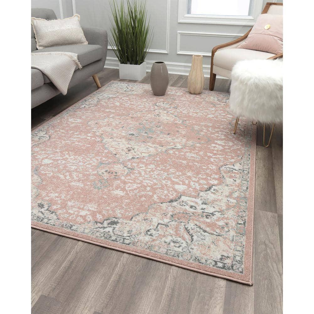 Hailey Pink Amaranth Bedroom Rug - Persian Inspired Rug for Living Room, Trendy Pink Floor Decor, Soft Area Rug, 5'x7'
