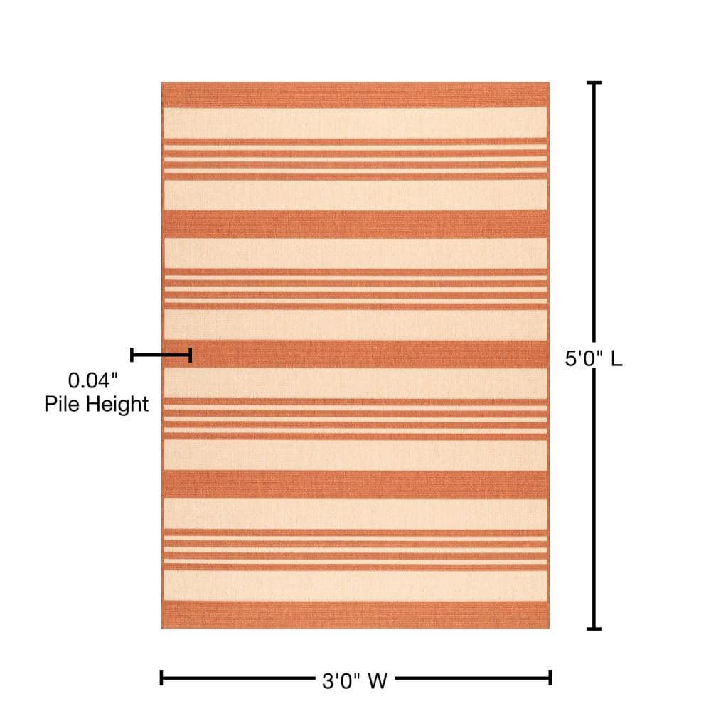 Nuloom Robin Striped 3x5 Indoor/Outdoor Accent Rug for Living Room Patio Deck Front Porch Entryway Kitchen, Terracotta/Ivory