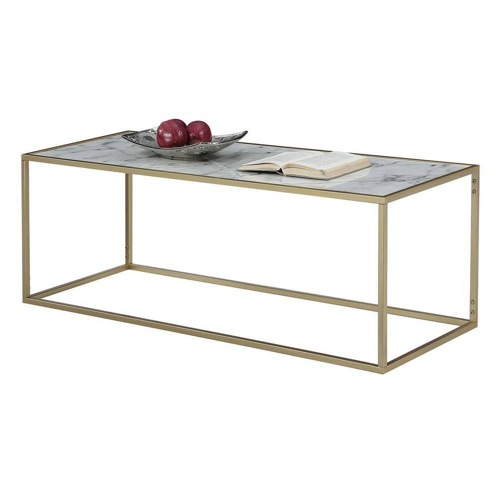 Convenience Concepts Gold Coast Faux Marble Top Coffee Table in Gold Metal Frame