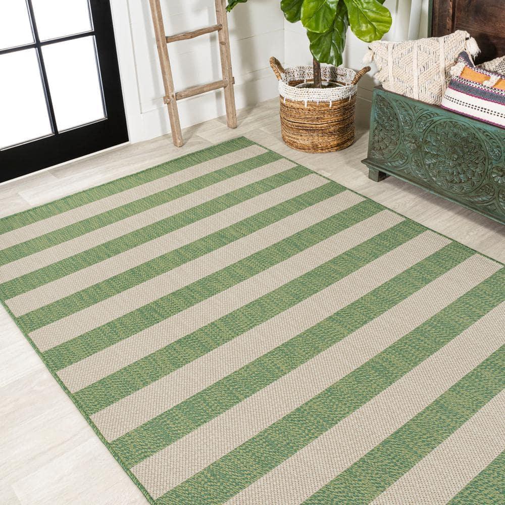 5' x 8' Negril Two-Tone Wide Stripe Indoor/Outdoor Area Rug, Green/Cream - JONATHAN Y
