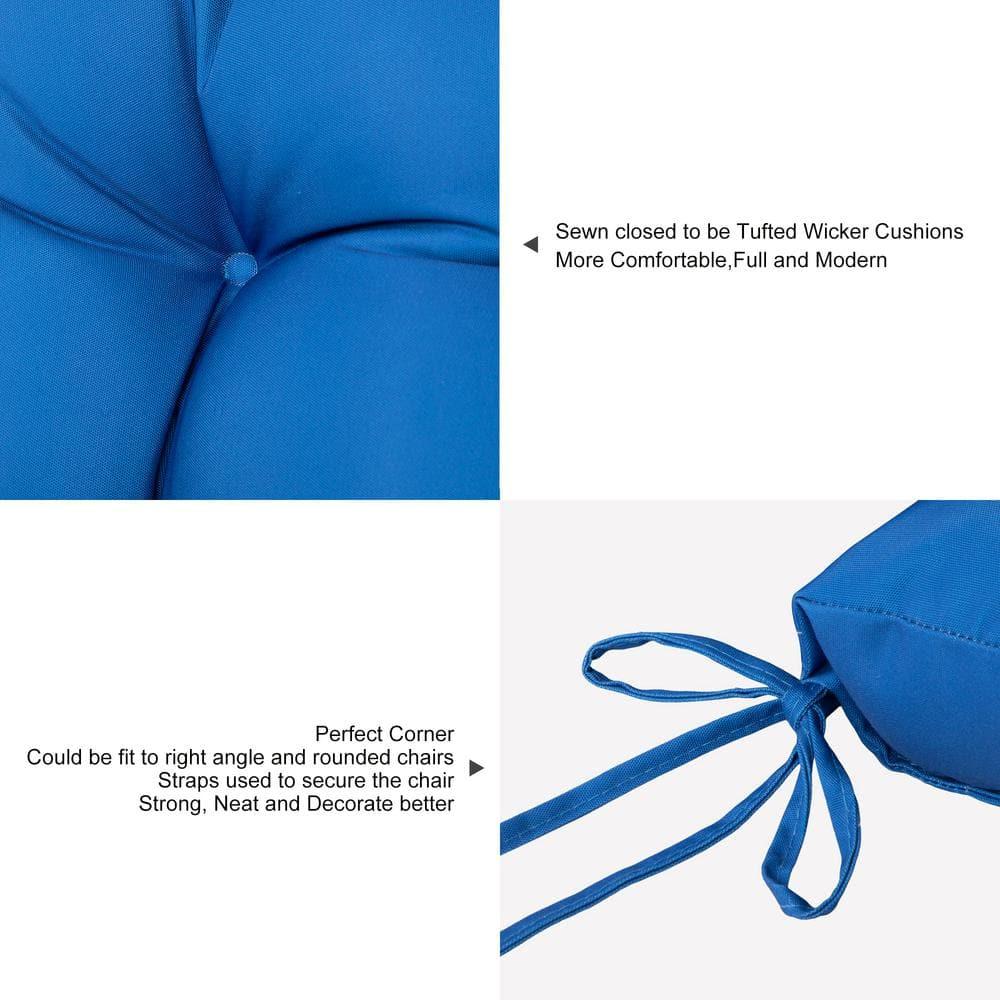 ARTPLANT Outdoor Dinning Seat Pads Cushions with Tie 19"x19"x4",Square Wicker Outdoor Tufted Cushion,Set of 2,Navy Blue