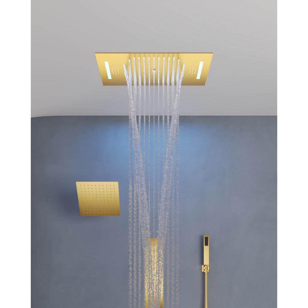Music Thermostatic Shower System,Dual Showerheads with LED Mood Lighting