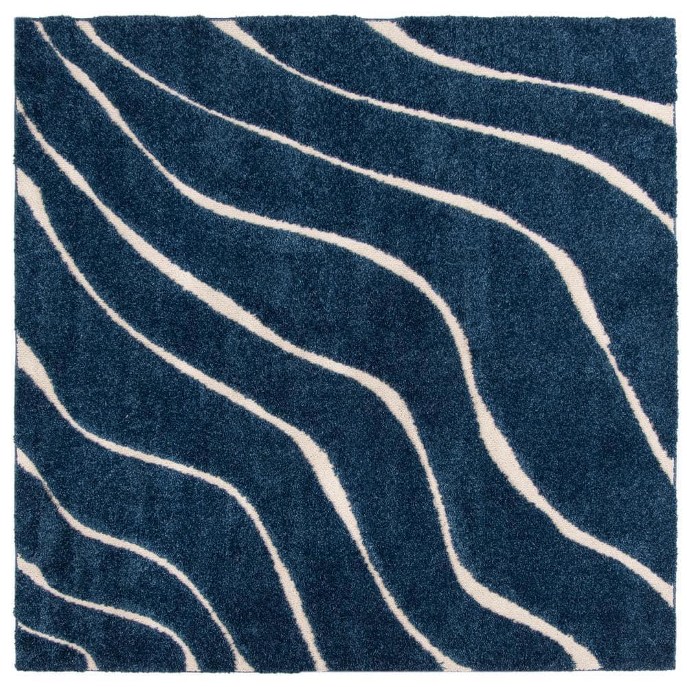 Florida Shag SG472 Power Loomed Indoor Area Rug - Dark Blue/Cream - 6'7"x6'7" - Safavieh