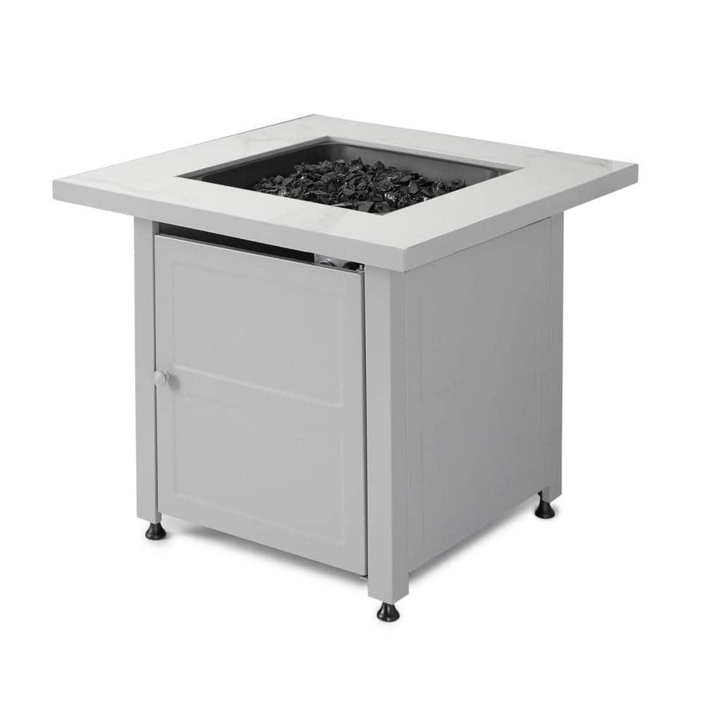 Mr. Bar-B-Q Endless Summer All Weather Outdoor Fire Pit Table with Faux Marble Finish, Black Glass