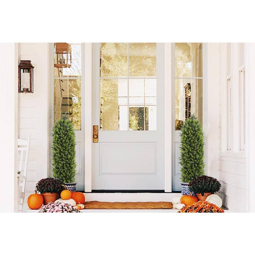4ft Artificial Cedar Topiary Trees 2 Pack, Beautiful Realistic Artificial Plants for Outdoor, UV Protection Potted Plants Artificial Shrubs for Outdoor, Indoor, Office, Front Porch Decor.
