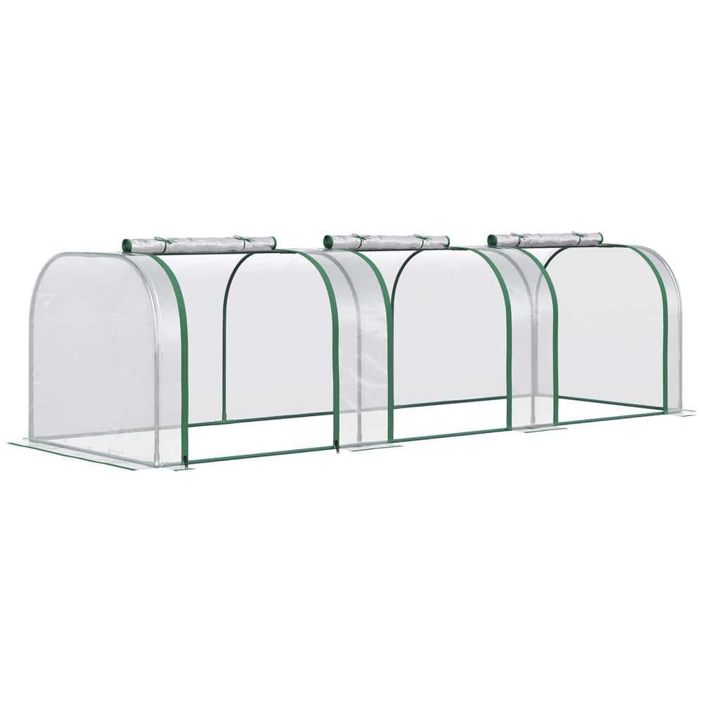 Outsunny Mini Greenhouse, 10' x 3' x 2.5' Portable Tunnels, 3 Roll-Up Zip Doors, UV Waterproof Plastic Cover, Steel Frame, Clear