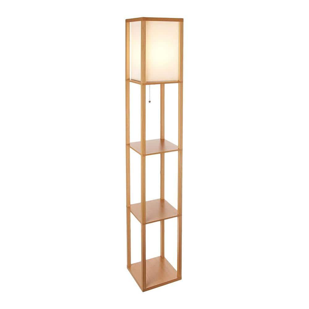 Maxwell 63 in. Traditional LED Energy Efficient 3-Shelf Floor Lamp with Fabric Square Shade
