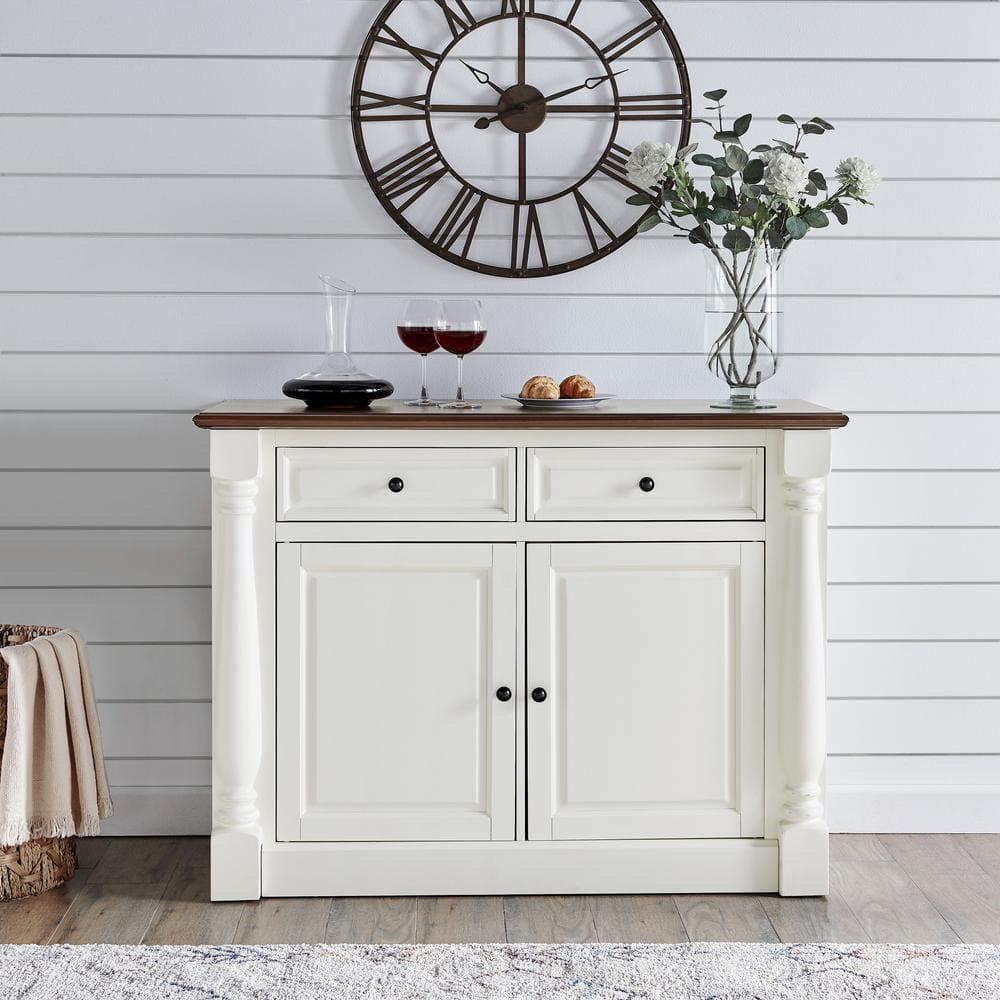 Crosley Shelby Buffet White: Traditional Style Sideboard, Wood Veneer, Adjustable Shelves, Anti-Tip Hardware