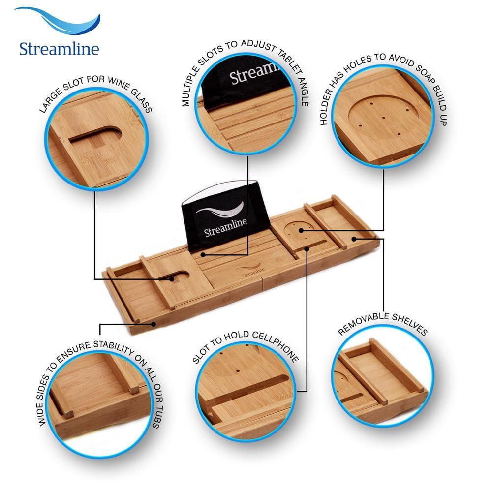 59" Streamline Freestanding Soaking Acrylic Bathtub With Drain and Bamboo Tray
