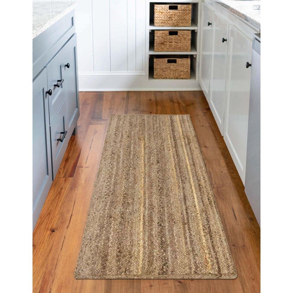 Unique Loom 2'6"x6' Braided Jute Dhaka Natural Indoor Area Rug