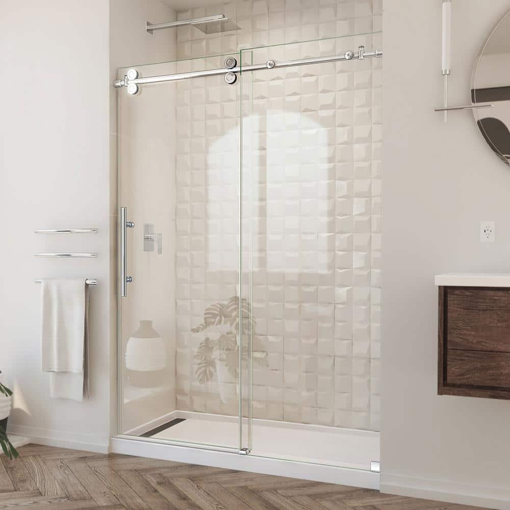 Enigma-XO 50" W x 76" H Sliding Frameless Shower Door with Clear Max™ Technology