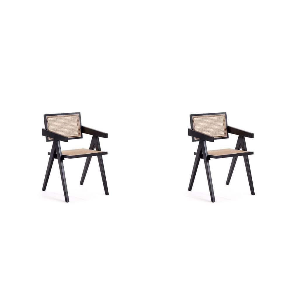 Manhattan Comfort Hamlet 18.11" Wood Dining Arm Chair in Black (Set of 2)