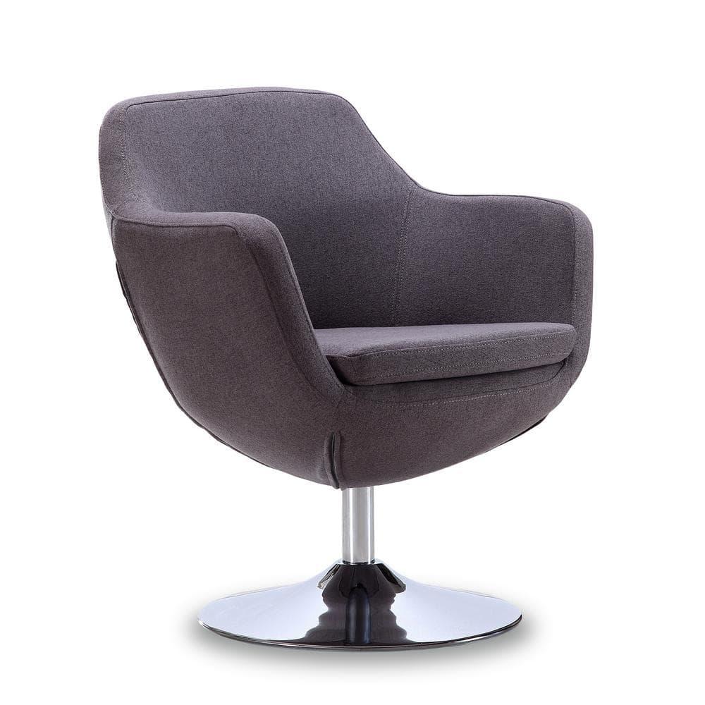 Caisson Twill Swivel Accent Chair Gray - Manhattan Comfort: Polished Chrome Base, Removable Cushion