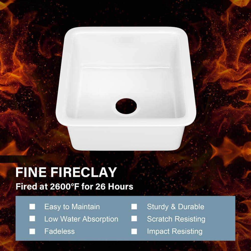 18" L x 18" W Single Bowl Fireclay Kitchen Sinks White with Bottom Grids and Basket Strainer
