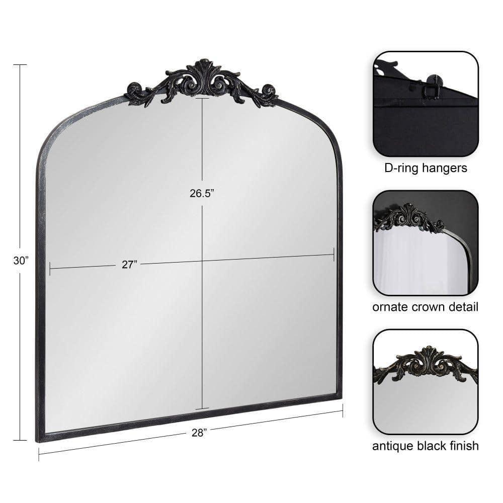 Kate & Laurel All Things Decor 28"x30" Arendahl Traditional Arch Mirror Black: Baroque-Inspired, No Assembly Required