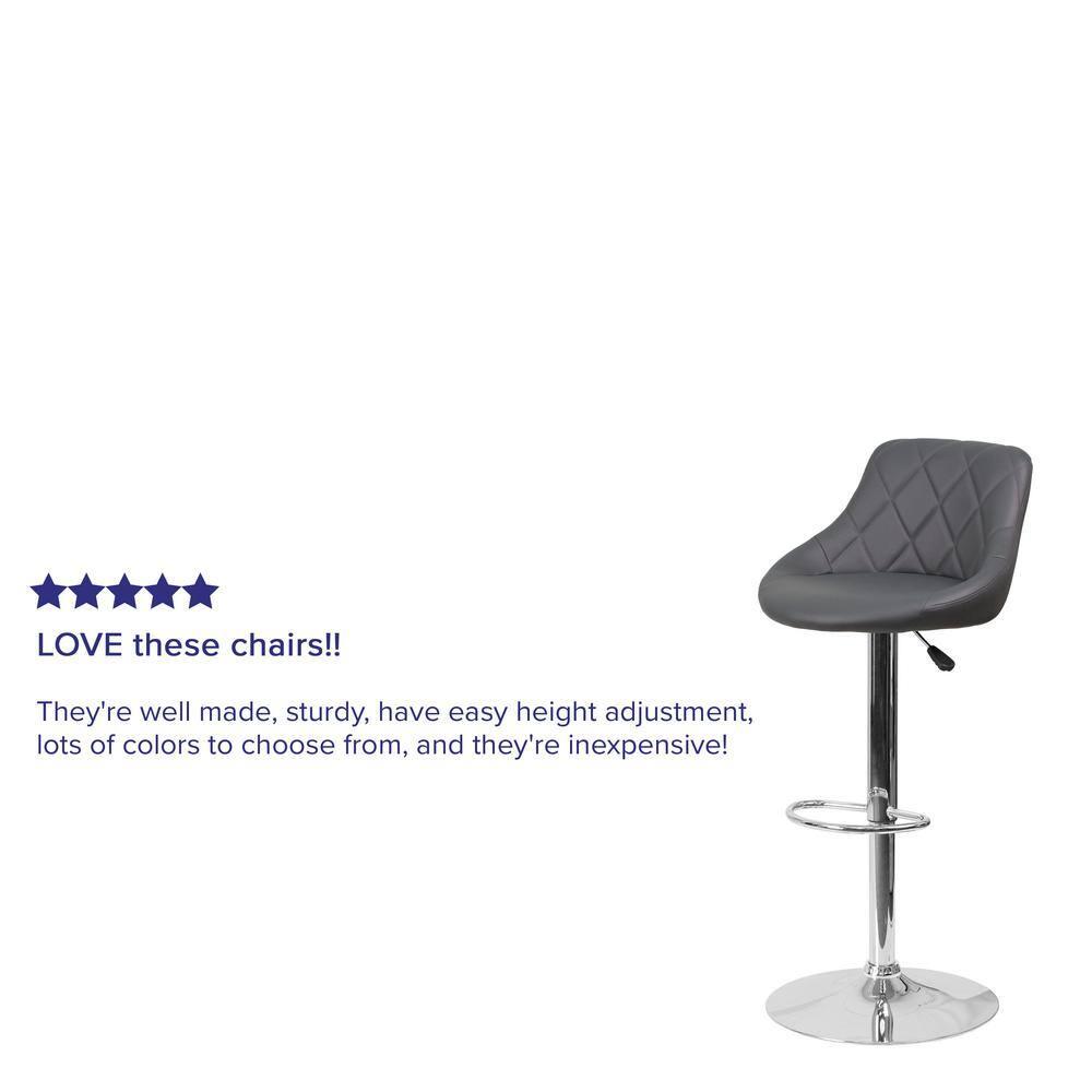 Flash Furniture Contemporary Gray Vinyl Bucket Seat Adjustable Height Barstool with Chrome Base