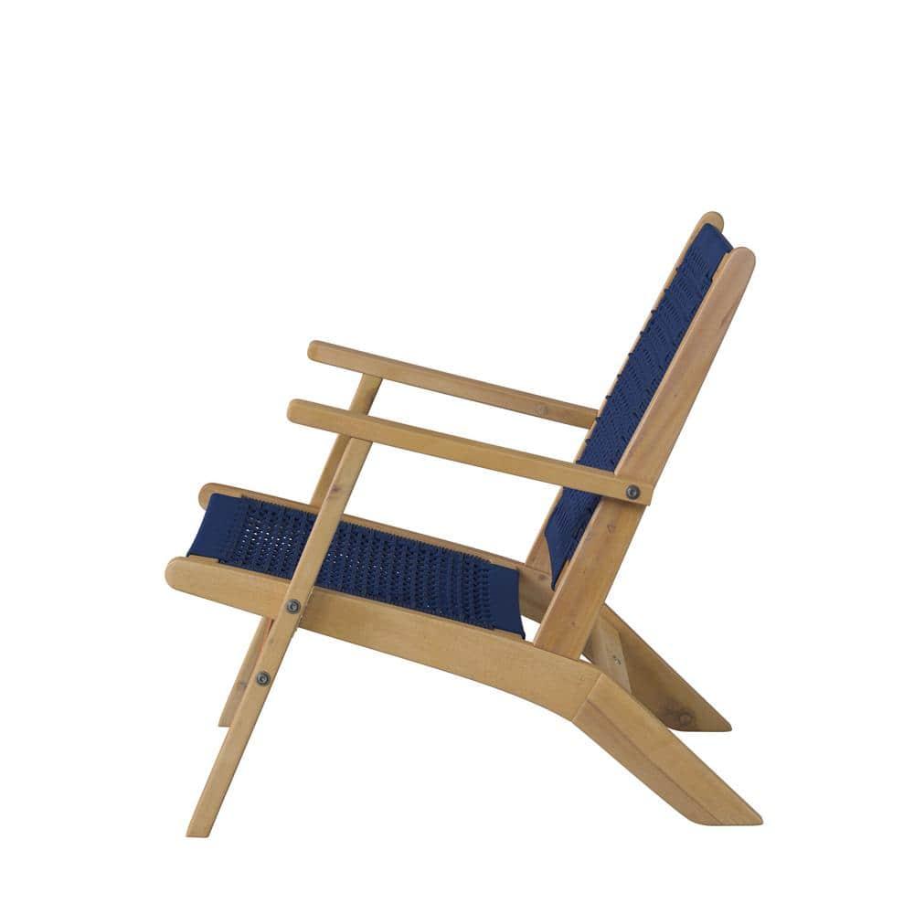 Balkene Home Patio Sense Vega Natural Stain Chair ,Acacia Wood Construction ,Woven Web Seat- Navy Blue Cording