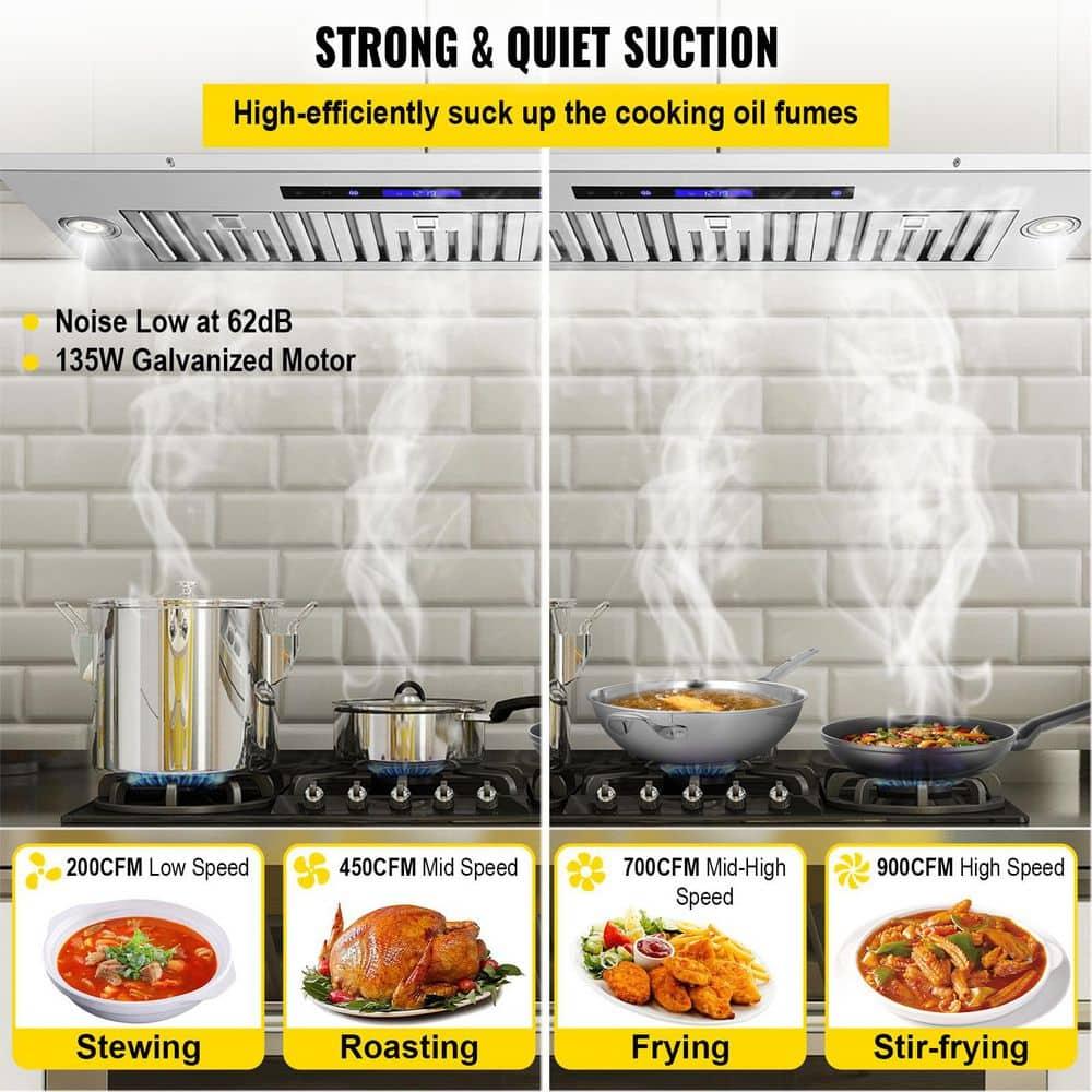 VEVOR 36" 900 CFM 4 Speed Ducted Insert Range Hood with Charcoal Filter and Light