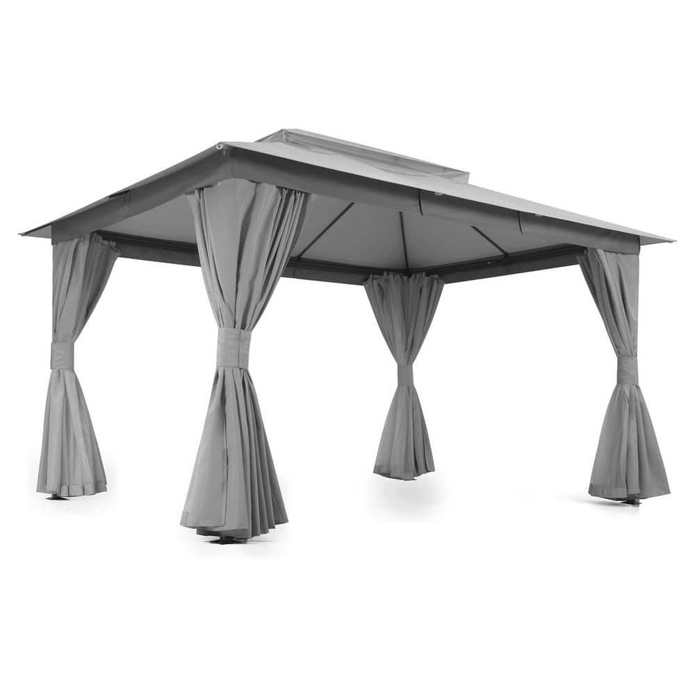 LAUSAINT HOME 10'x13' Patio Gazebo, Double Roof Outdoor Shelter Tent with Mosquito Nettings and Privacy Screens, Gray