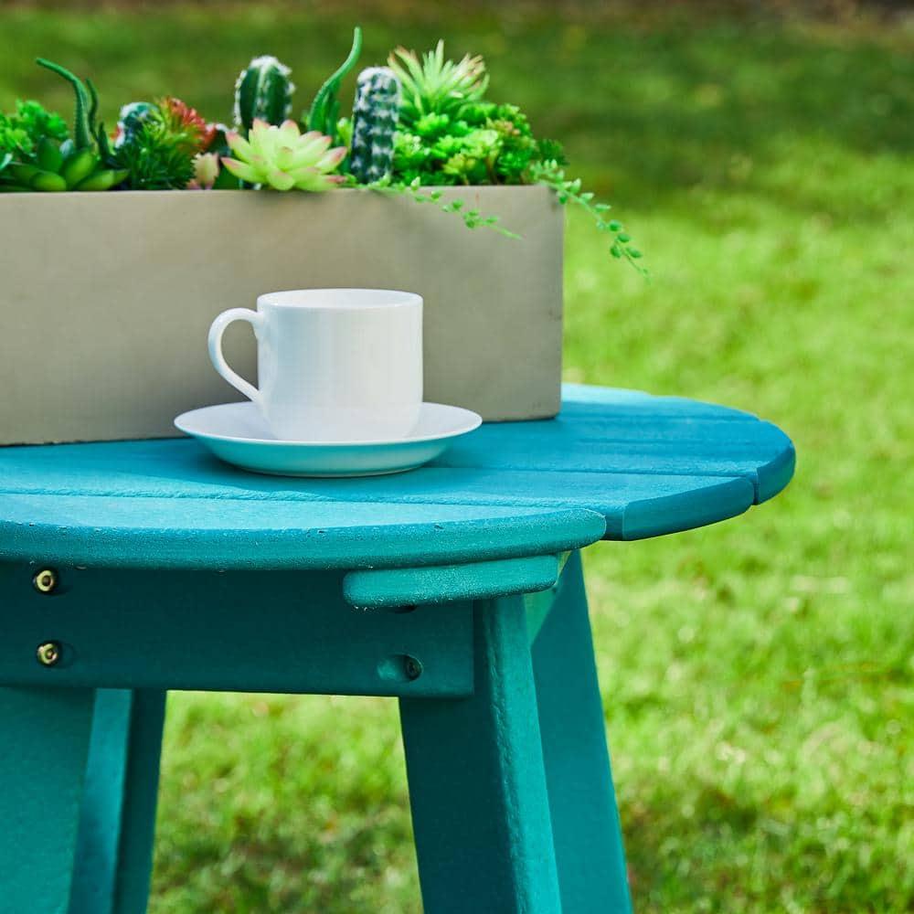 Aqua HDPE Round Outdoor Accent Table, 20" Diameter