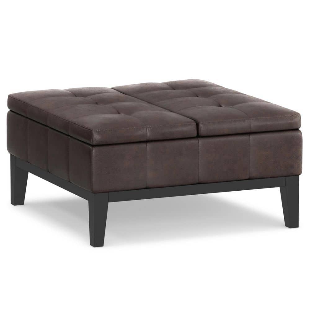 Simpli Home Dover 36"W Upholstered Square Coffee Table Storage Ottoman with Split Tufted Lift Top & Reviews | Wayfair