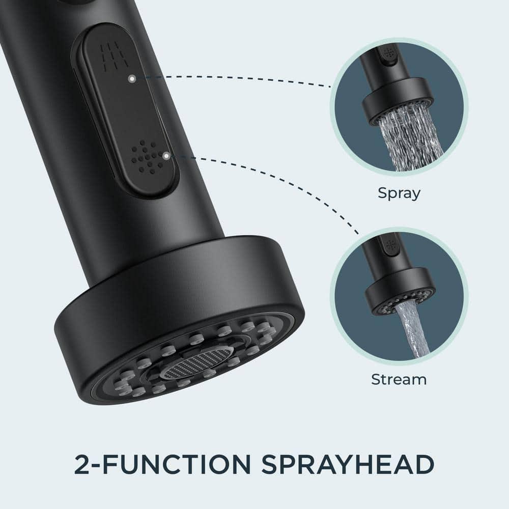 FORIOUS Black Kitchen Faucet with Soap Dispenser, Single Handle Stainless Steel Spring Sink Faucet with Pull Down Sprayer Transitional for Farmhouse Camper Laundry Camper