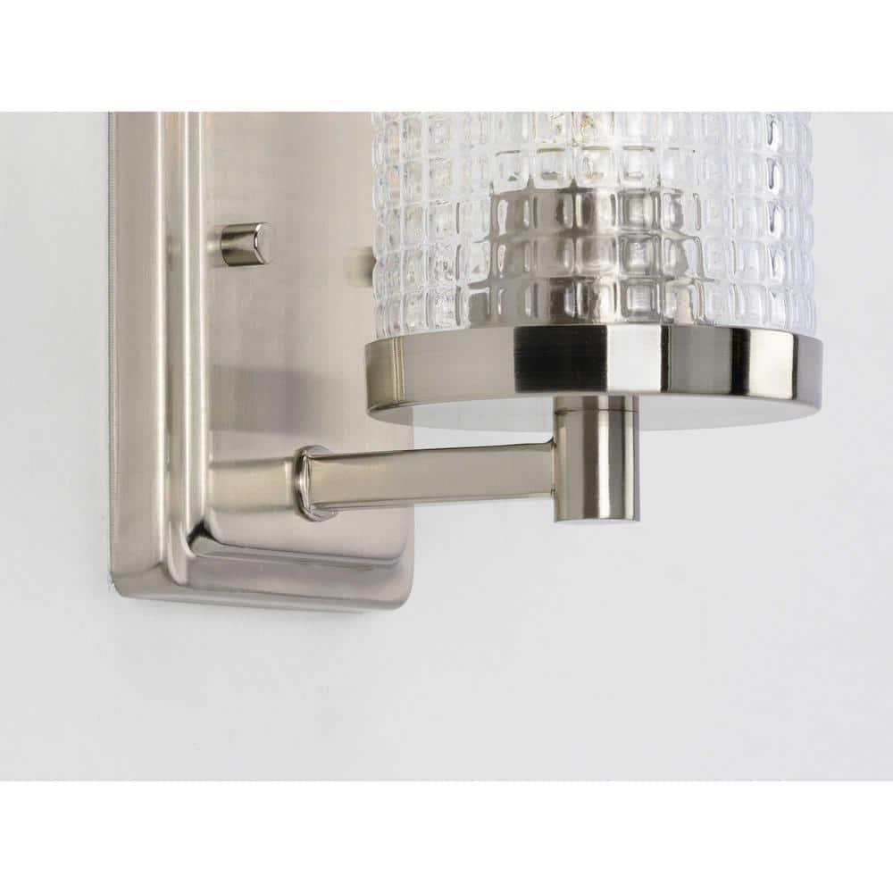 Fawcett Collection One-Light Brushed Nickel Clear Patterned Glass Transitional Bath Vanity Light