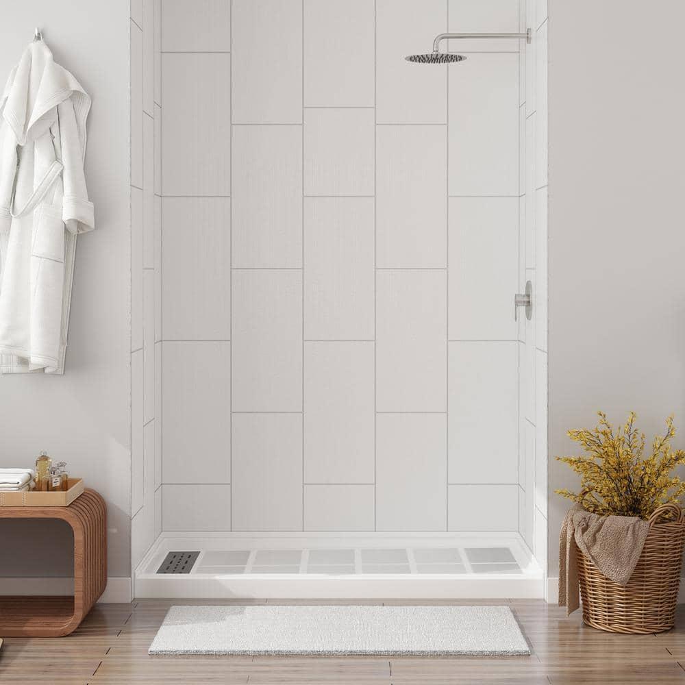 CASAINC 60"W 75/96"H Glue Up SMC Shower & Tub Wall Panel Surround,0.138 Thick,Cuttable,Quick Install