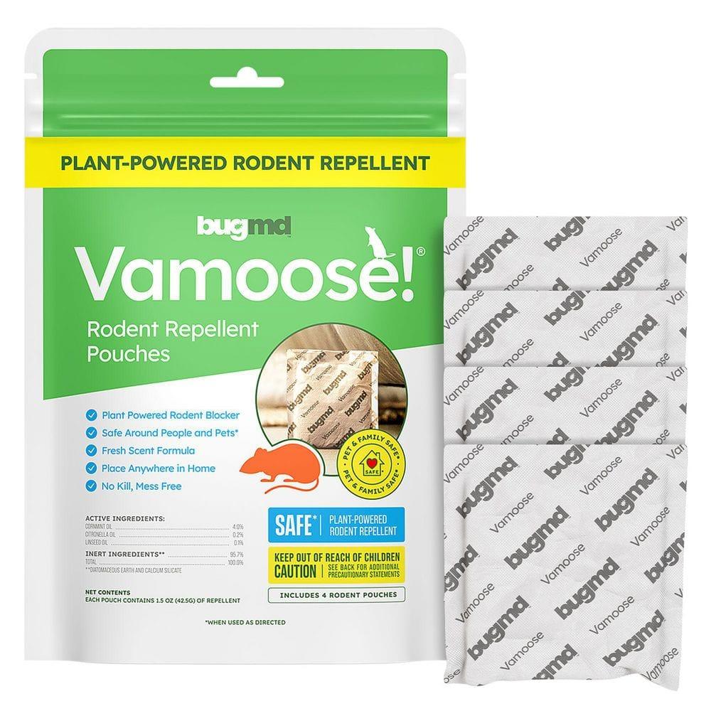BugMD Vamoose - Rodent Repellent Pouches (1 Pack, 4 Pouches), Plant-Powered Rat Repellent, Rodent Defense Mice Repellent, Rat Repellent, Mouse Deterrent Indoor