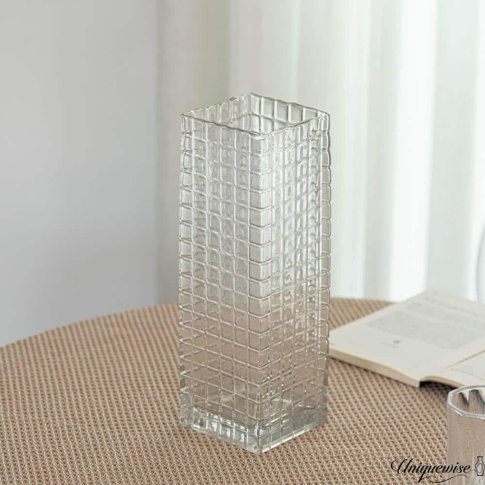 Uniquewise Large Square Frosted Clear Glass Table Vase - A Timeless Centerpiece for Dining Tables, Living Rooms, Bedrooms, Hotel Reception Areas