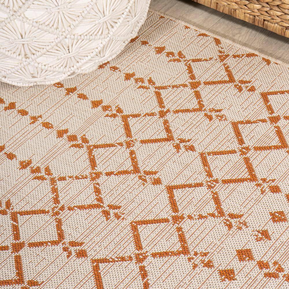 5' x 5' Ourika Moroccan Geometric Textured Weave Indoor/Outdoor Area Rug, Cream/Orange - JONATHAN Y