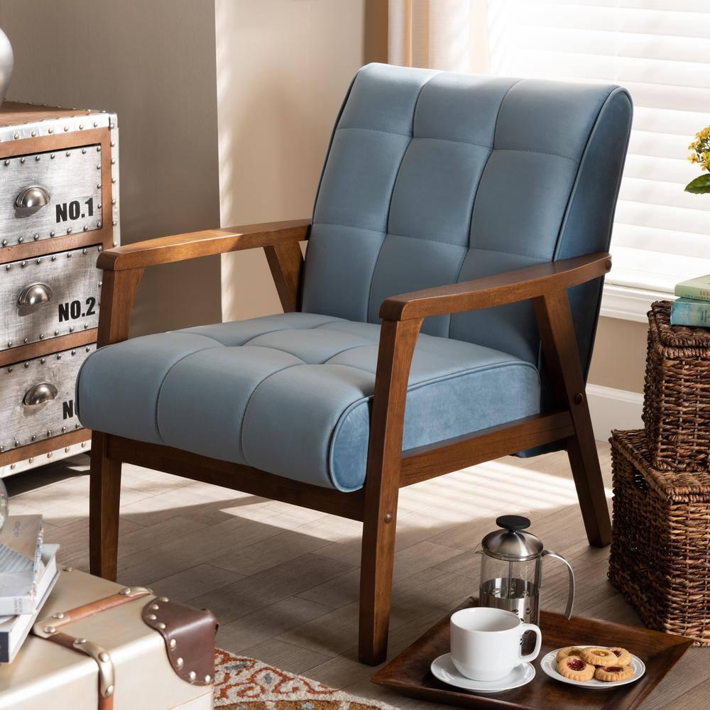 Asta Velvet Upholstered Armchair: Baxton Studio, Mid-Century Modern Design, Rubberwood Frame