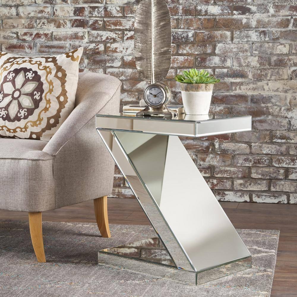 Noble House Zeke Z Shaped Mirror Side Table, Mirror