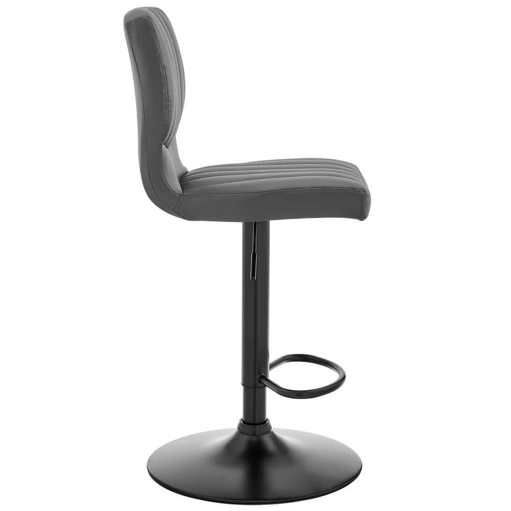 Contemporary Gray Leather Swivel Bar Stool with Adjustable Height