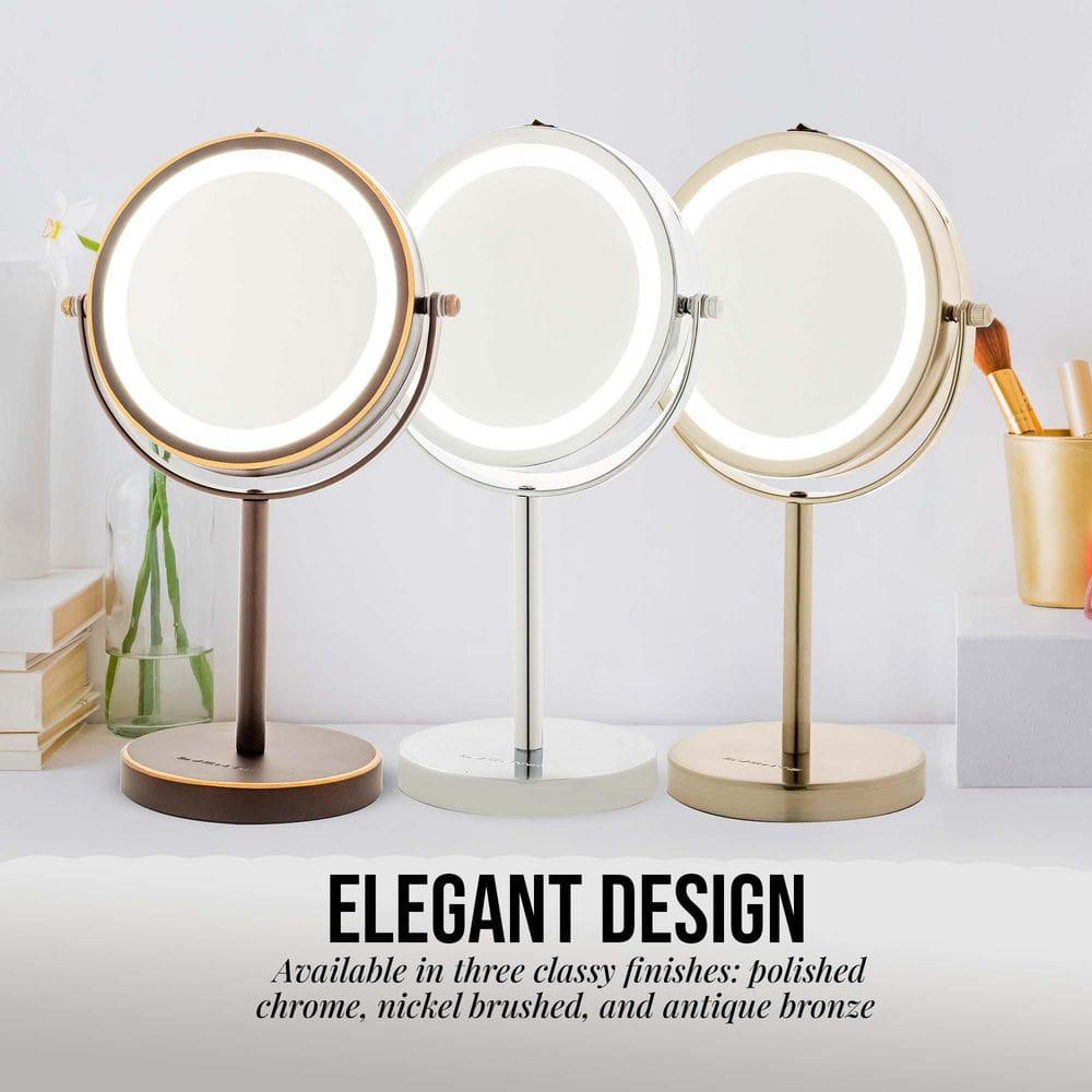 Ovente OVENTE 6" Lighted Makeup Mirror with 1X/7X Magnification, Cordless Tabletop Mount Vanity Round Mirror with 360° Swivel Design and Double Sided Cool Tone LED Ring Light, Antique Bronze MLT60ABZ1X7X