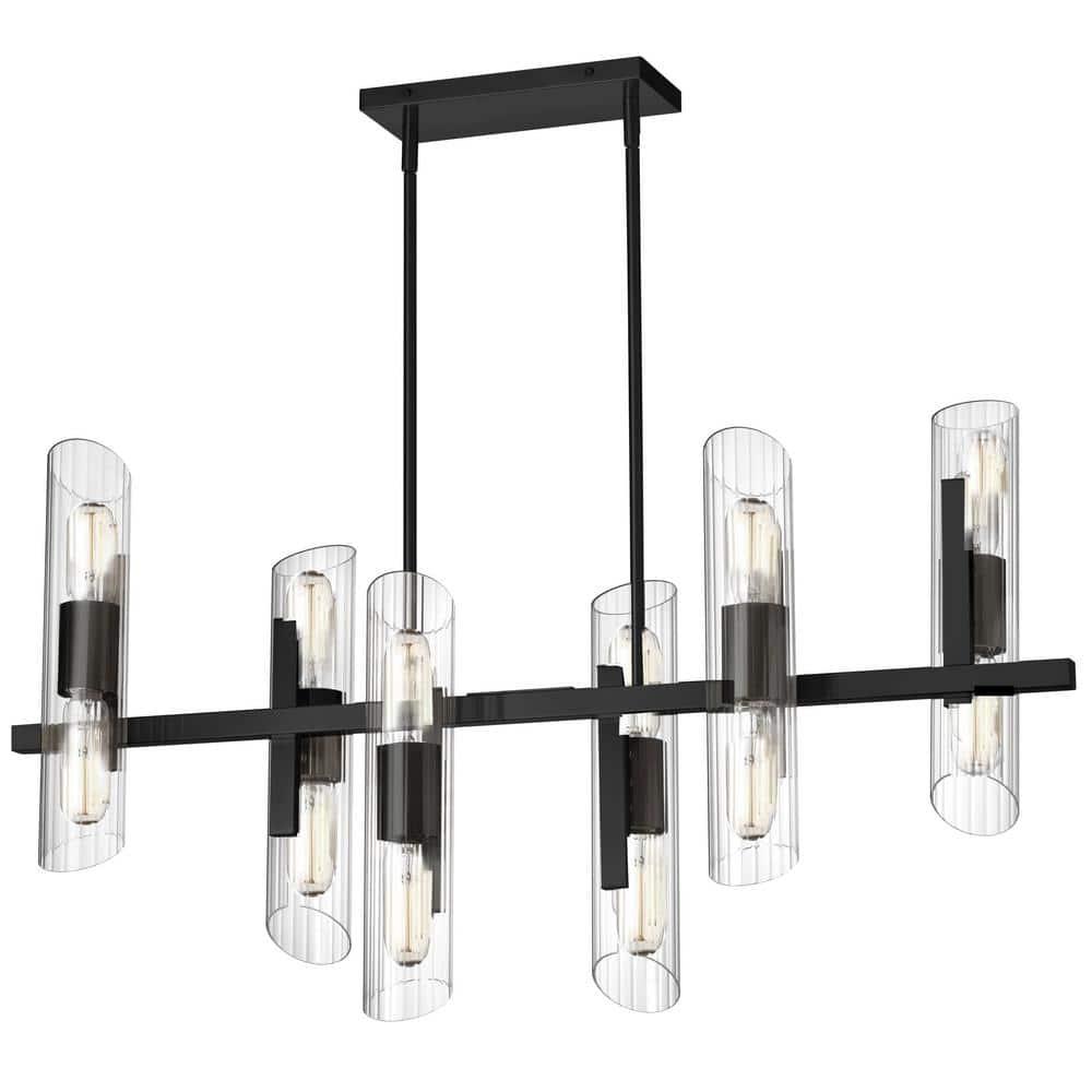 Homestock African Artifacts 12 Light Horiz Chandelier, Polished Chrome W/ Clear Fluted Glass