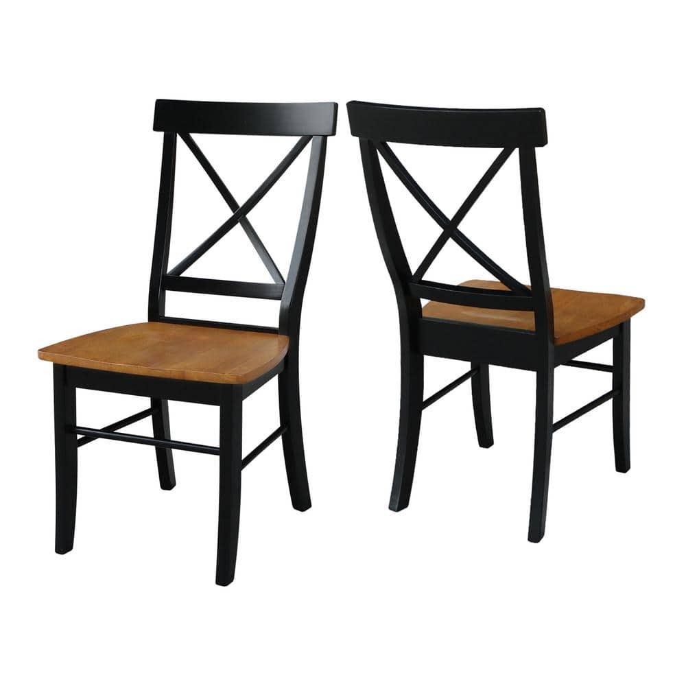 International Concepts Set of 2 X Back Chairs with Solid Wood Seats Black/Cherry Red: Hardwood Frame, Mid-Century Style